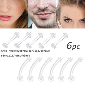 6pcs Clear Acrylic Nose Lip Retainer Bar Piercings