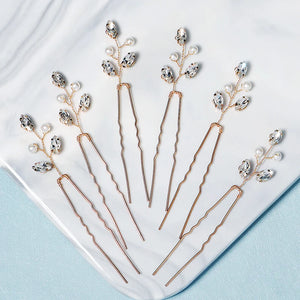 6pcs Leaf Pearl Hair Pins for Women Jewelry Wedding Accessories
