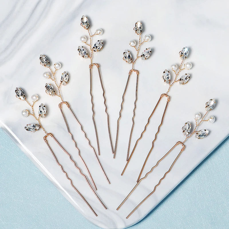 6pcs Leaf Pearl Hair Pins for Women Jewelry Wedding Accessories