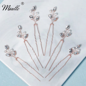 6pcs Leaf Pearl Hair Pins for Women Jewelry Wedding Accessories