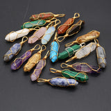 6pcs Mix Natural Stone Pendant Cylindrical Agates DIY Jewelry Necklace