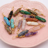 6pcs Mix Natural Stone Pendant Cylindrical Agates DIY Jewelry Necklace