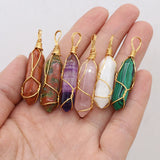 6pcs Mix Natural Stone Pendant Cylindrical Agates DIY Jewelry Necklace
