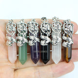 6pcs Natural Stone Dragon Pendants Reiki Chakra Healing Gemstone