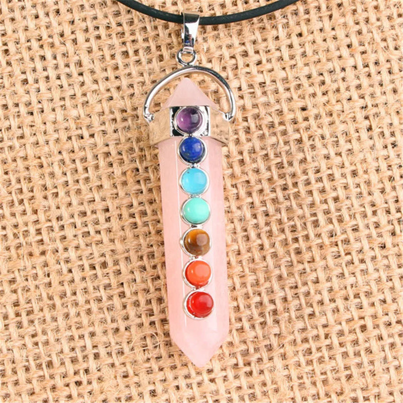 6pcs Natural Stone Roses Quartz Opal Hexagonala Pendant 7 Chakra Yoga Healing