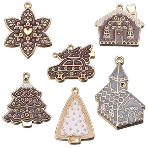 6pcs Enamel Christmas House Snowflakes Car Charms For Earrings DIY