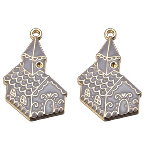 6pcs Enamel Christmas House Snowflakes Car Charms For Earrings DIY