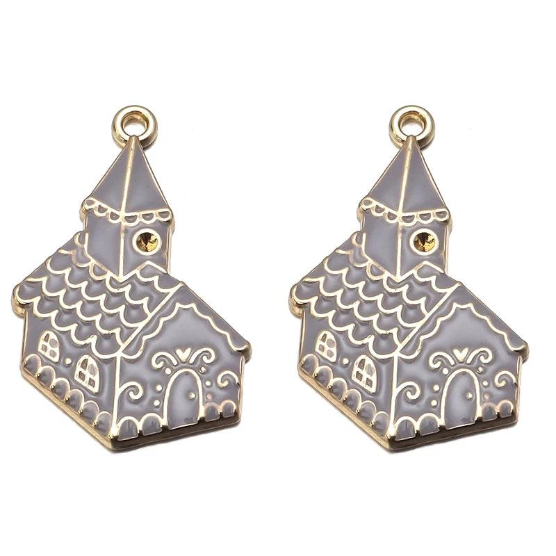 6pcs Enamel Christmas House Snowflakes Car Charms For Earrings DIY