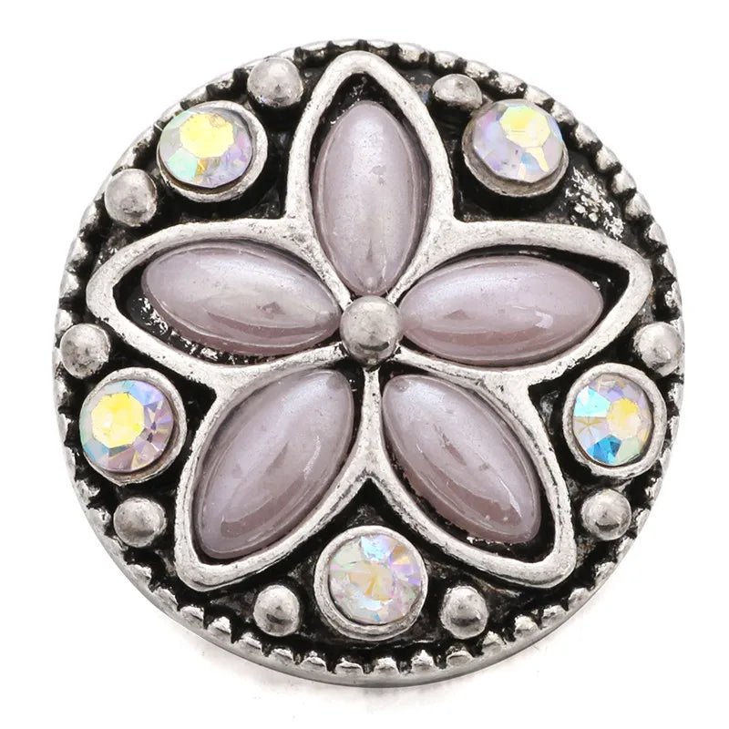 6pcs Flower Rhinestone Metal 18mm Snap Buttons for Bracelet Necklace