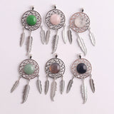 6pcs Natural Stone Dream Catcher Pendant Women Crystal Healing Necklace