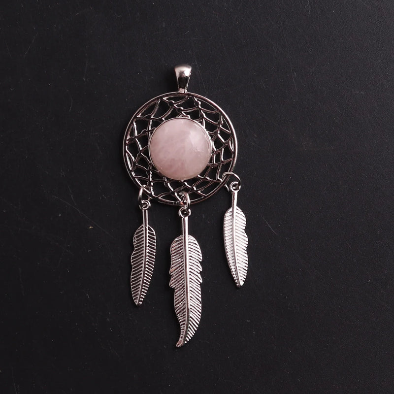 6pcs Natural Stone Dream Catcher Pendant Women Crystal Healing Necklace