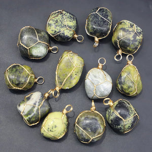 6pcs Natural Yellow Pine Stone Necklace Pendant DIY Jewelry Accessories