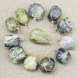 6pcs Natural Yellow Pine Stone Necklace Pendant DIY Jewelry Accessories