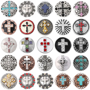 6pcs Snap Buttons Mixed Rhinestone Cross Metal Snaps for Bracelet DIY