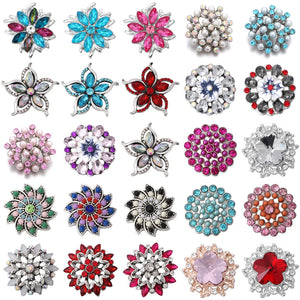 6pcs Snap Jewelry Mixed Rhinestone Flower Metal Snaps