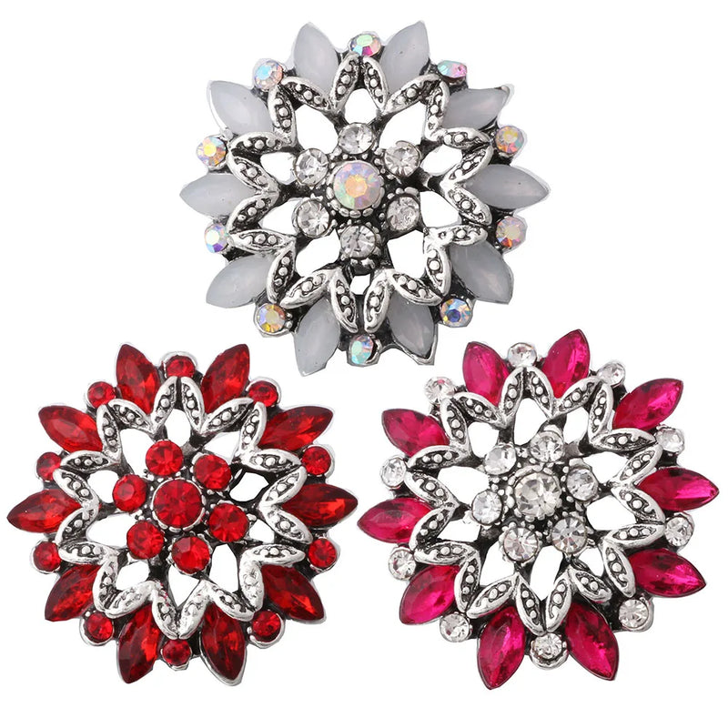 6pcs Snap Jewelry Mixed Rhinestone Flower Metal Snaps