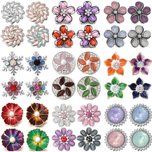 6pcs Snap Jewelry 18mm Buttons Mixed Crystal Rhinestone Flowers Metal Snaps