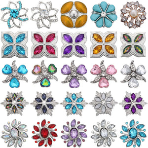 6pcs Snap Jewelry 18mm Rhinestone Metal Flower Button Charm