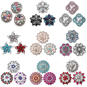 6pcs Rhinestone Flower 18mm Snap Buttons for Snap Bangle Bracelet Necklace