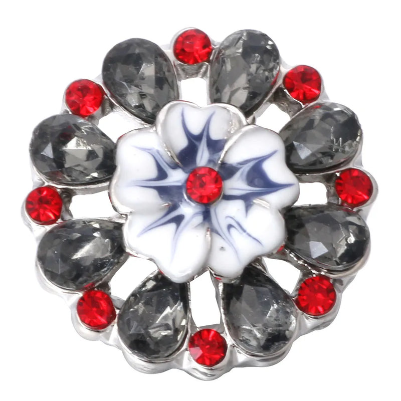 6pcs Rhinestone Flower 18mm Snap Buttons for Snap Bangle Bracelet Necklace