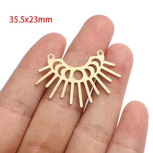 6pcs Raw Brass Moon Phases Charms Semi Circle Sun Flower Pendant