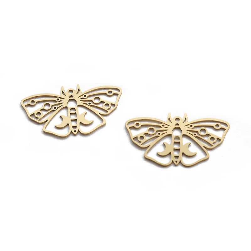 6pcs Raw Brass Moth Butterfly Charms Moon Pendant DIY Jewelry Findings
