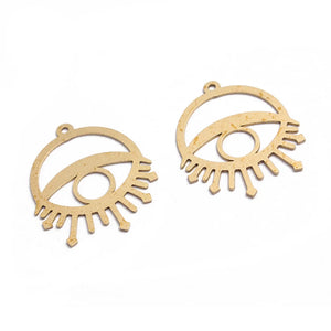 6pcs Raw Brass Round Eye Charms Pendant DIY Jewelry Findings Making