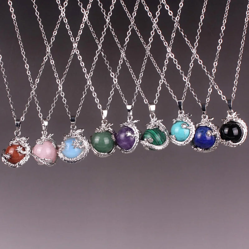 6pcs Real Stone Amethyst Roses Quartz 3D Dragon & Snake Pendant