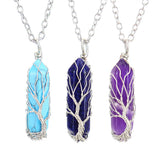 Tree of Life Wire Wrap Hexagonal Column Pendant Natural Stone Healing Necklace