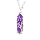 Tree of Life Wire Wrap Hexagonal Column Pendant Natural Stone Healing Necklace