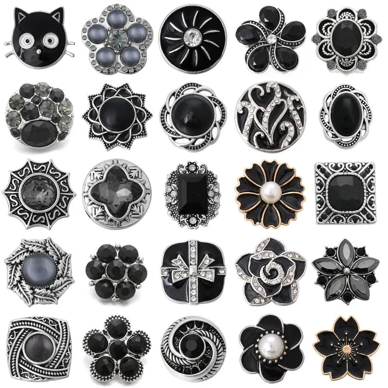 6pcs Snap Button Rhinestone Flower Fit 18mm Snap Bracelets Bangles DIY