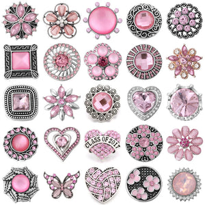 6pcs Pink Rhinestone Flower Snap Buttons for 18mm Snap Bracelets