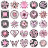 6pcs Pink Rhinestone Flower Snap Buttons for 18mm Snap Bracelets