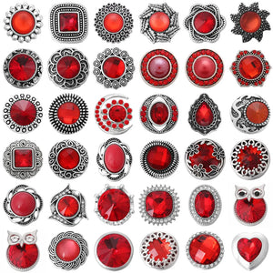 6pcs Red Rhinestone Crystal Snap Buttons for 18mm Snap Bracelets