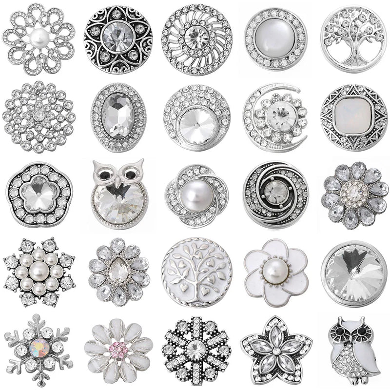 6pcs Snap Button Rhinestone Flower Fit 18mm Snap Bracelets Bangles DIY