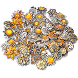 6pcs Yellow Rhinestone Flower Snap Buttons for 18mm Bracelets DIY Jewelry