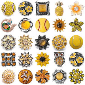 6pcs Yellow Rhinestone Flower Snap Buttons for 18mm Bracelets DIY Jewelry
