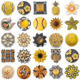 6pcs Yellow Rhinestone Flower Snap Buttons for 18mm Bracelets DIY Jewelry