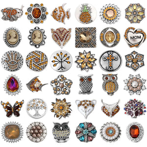 6pcs Brown Rhinestone Metal 18mm Snap Buttons DIY Snap Button Bracelet