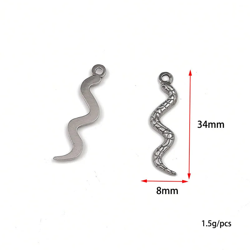 6pcs Stainless Steel 3D Snake Charms for DIY Necklace Earring Pendant