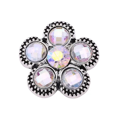 6pcs Mixed Metal 18mm Snap Buttons with Rhinestones for Snap Bracelets
