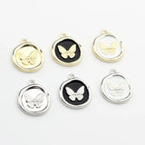 6pcs Enamel Butterfly Round Coin Charms DIY Jewelry Earring Making