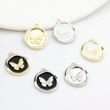 6pcs Enamel Butterfly Round Coin Charms DIY Jewelry Earring Making