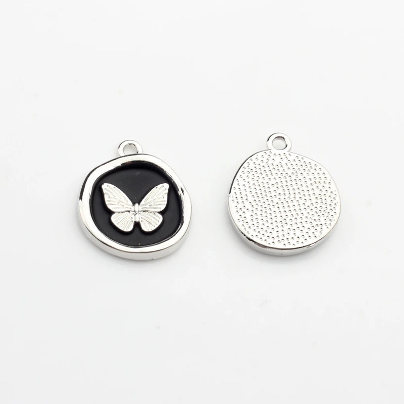 6pcs Enamel Butterfly Round Coin Charms DIY Jewelry Earring Making