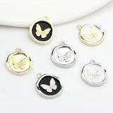 6pcs Enamel Butterfly Round Coin Charms DIY Jewelry Earring Making