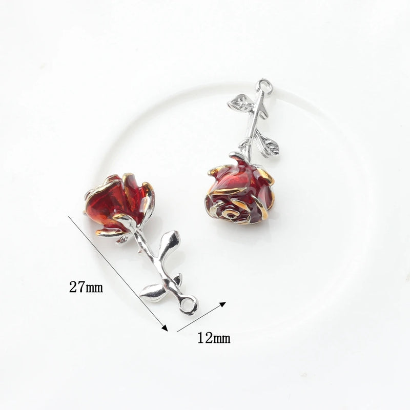 6pcs Colorful Enamel Rose Flower Charms for DIY Jewelry Making