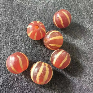 6pcs Ghost Eye Melon Bead Dzi Agate Thread Red Weathering Pulp Accessories
