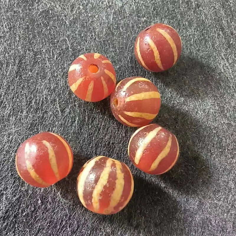 6pcs Ghost Eye Melon Bead Dzi Agate Thread Red Weathering Pulp Accessories