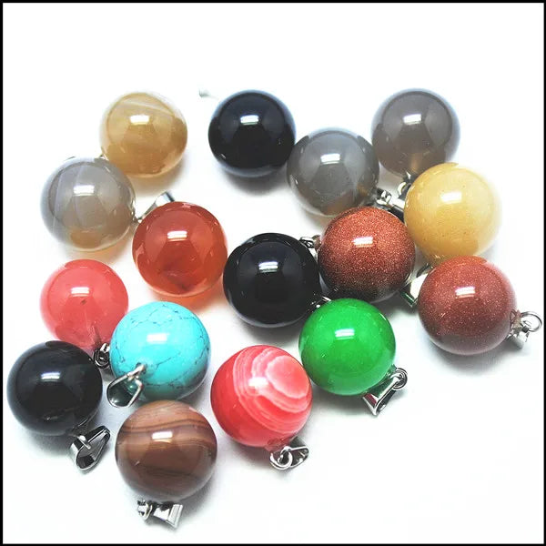 6pcs Gem Stone Ball Pendants Charms Natural Semi Precious Stone 14mm