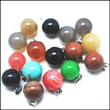 6pcs Gem Stone Ball Pendants Charms Natural Semi Precious Stone 14mm